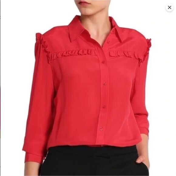 Womens Maje 100% Silk Red Callie Blouse Top Ruffle Long Sleeve Size 3 (Large) - Picture 1 of 9